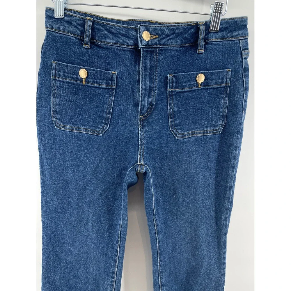 Michael Kors Womens Size 8 Blue Denim Cropped Sailor Jeans Gold Button Pockets
